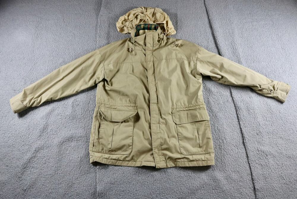 Vintage Woolrich Jacket L Khaki Chore Wool Lined Hooded Parka Outdoor English